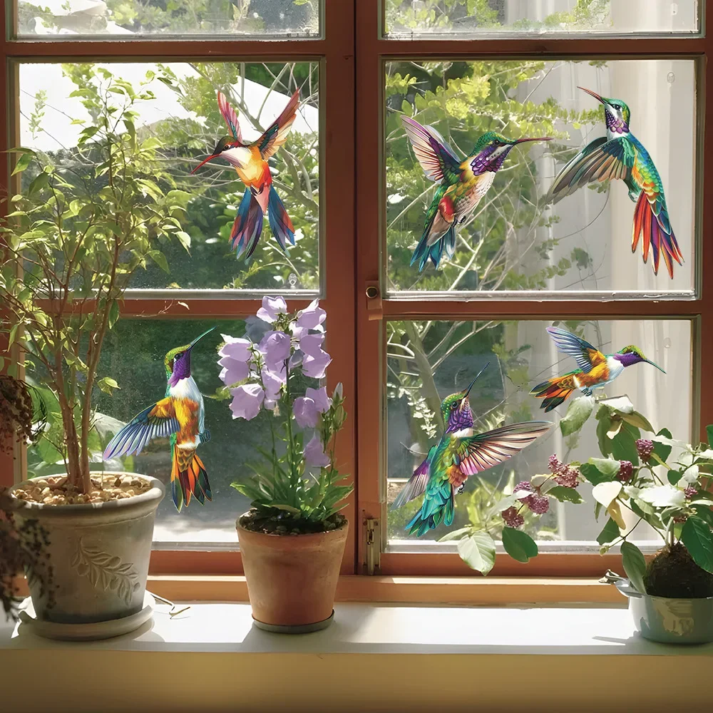 1PCS Cartoon Painted Hummingbird Glass Window Home Landscaping Decoration Electrostatic Uv Window Sticker