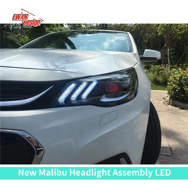 Mustang Style Headlight Assembly Mustang Style Daytime Running Lights Dual Light Lens LED Streamer For 2016 2018 Malibu