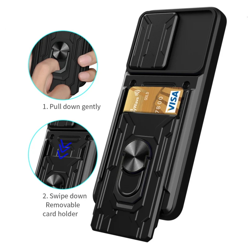Shockproof Armor Case with Magnetic Ring and Card Slot Holder - Premium Protective Back Cover