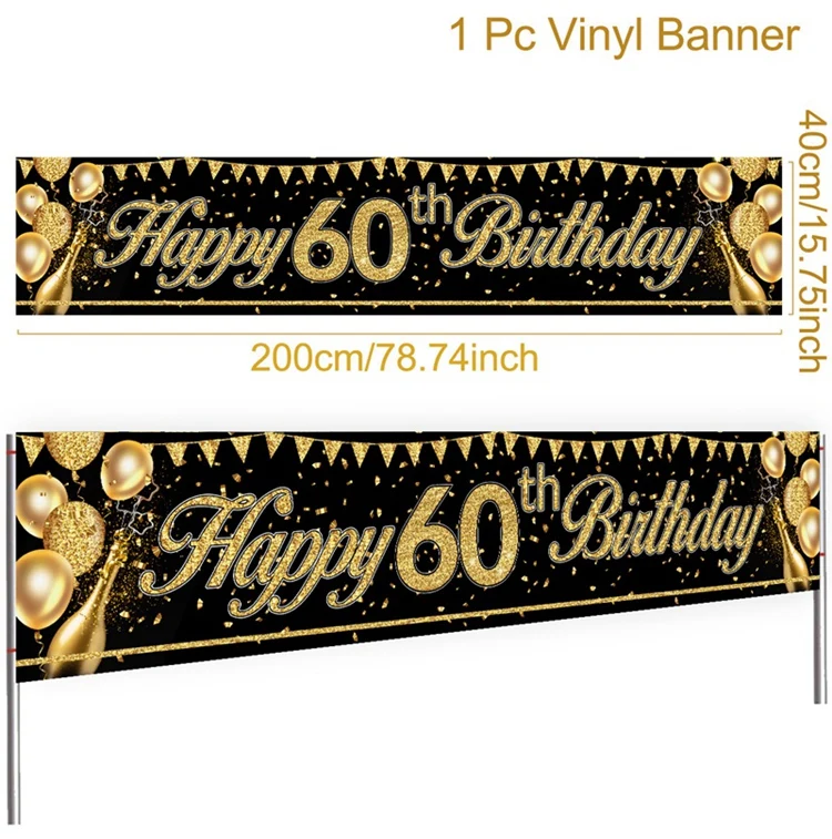 Banner glter oro Decorazione di buon compleanno 18 21 60 70 anni Banner per festa di compleanno Decorazione di compleanno oro nero  15