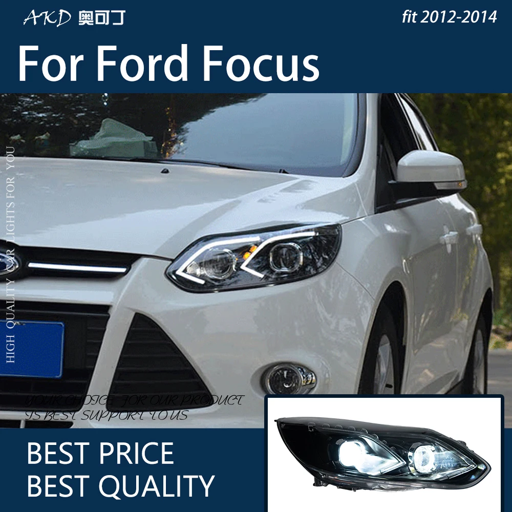 

Автомобильные фары для Ford Focus 2012-2014 светодиодный, автомобильная фара в сборе, улучшенный дизайн E-Class, бифокальный объектив, сигнальная лампа, инструмент, аксессуары