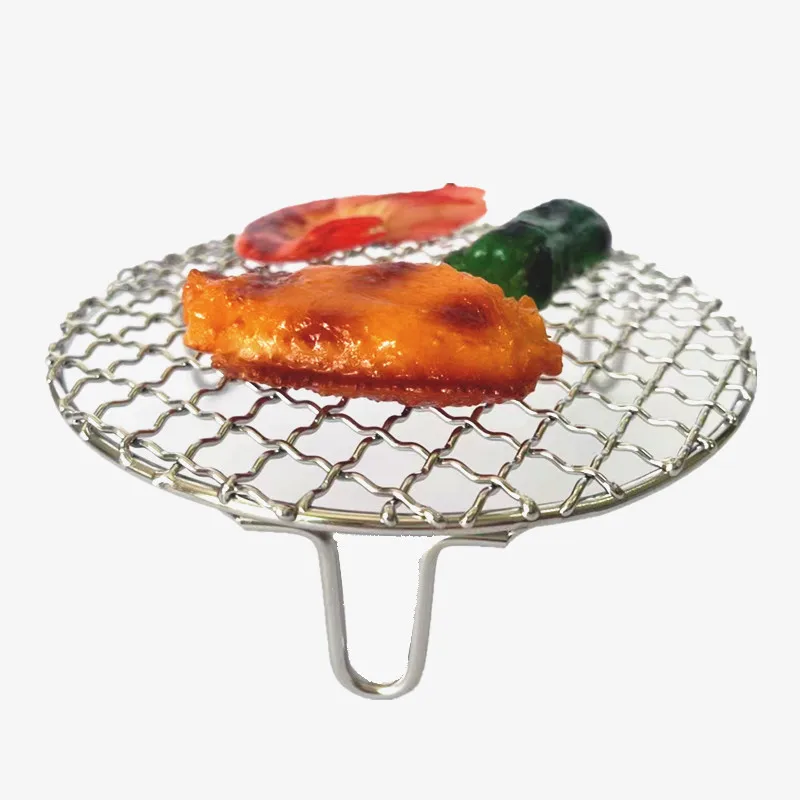 14-38CM Stainless Steel 304 Food Grade BBQ Barbecue Grill Wire Grid Round Mesh Net with 5CM High Feet for Water Oil Draining
