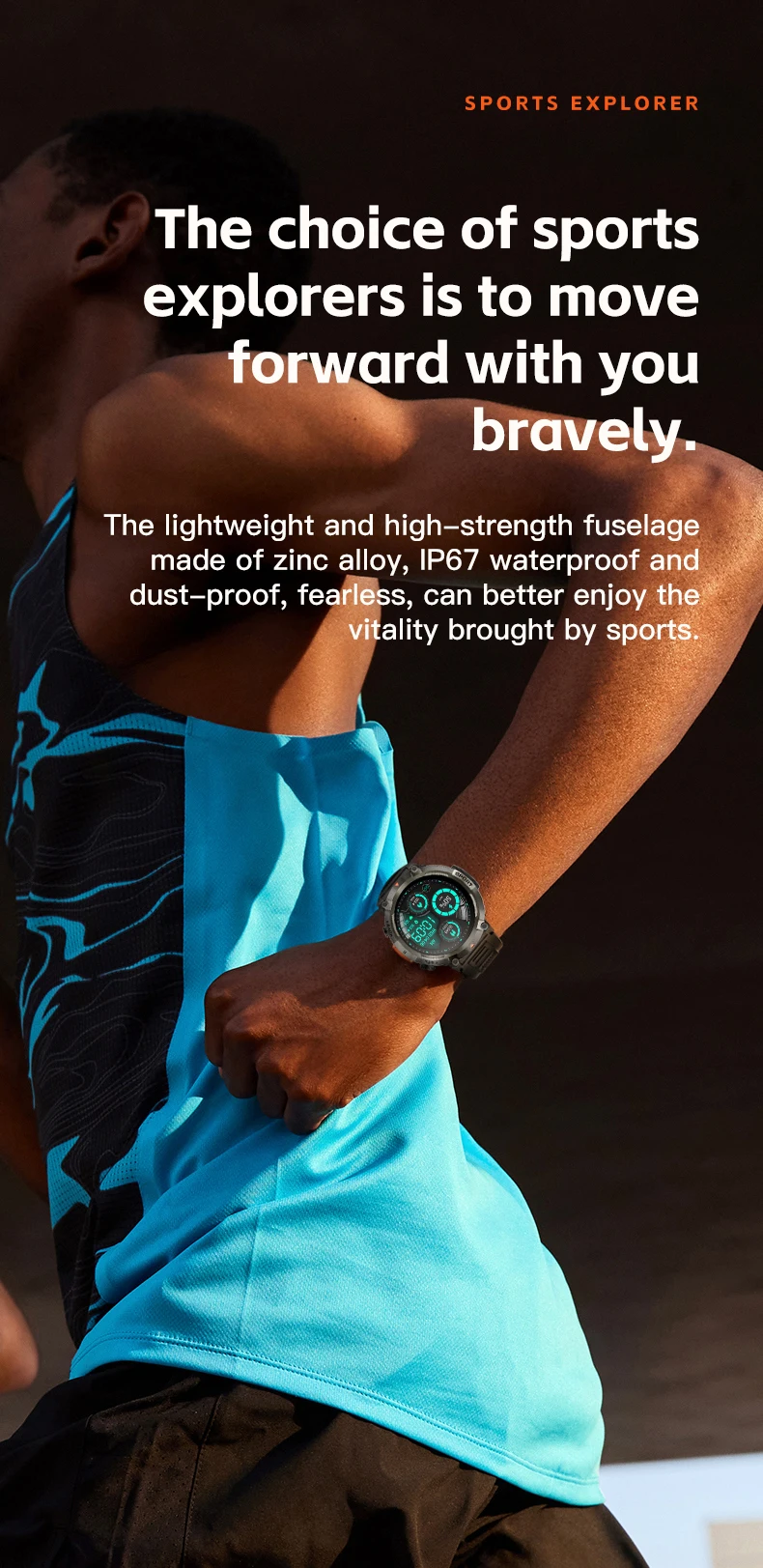 Montre connectée de sport pour hommes avec lampe de poche, moniteur de tension artérielle | Étanchéité IP67 pour Android IOS