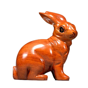 Rabbit Figurine Ornaments Solid Wood Hand Carving Home Decoration Wooden Hare Lucency Feng Shui Office Decoration Gift Souvenir 1
