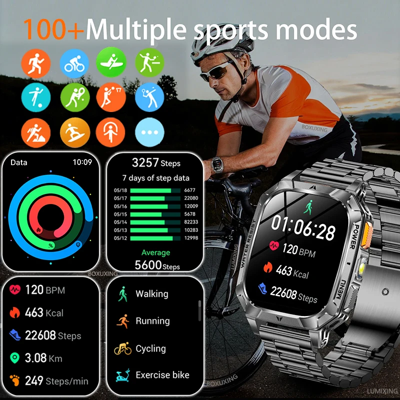 2026 New Military Grade 1400 mAh Battery Smart Watch Men 2.01" AMOLED Screen IP68 Waterproof Sports Fitness BT Call Smartwatches 4