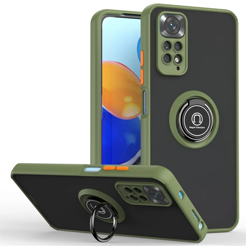 Matte Shockproof Camera Case with Car Magnetic Ring Stand and Cover