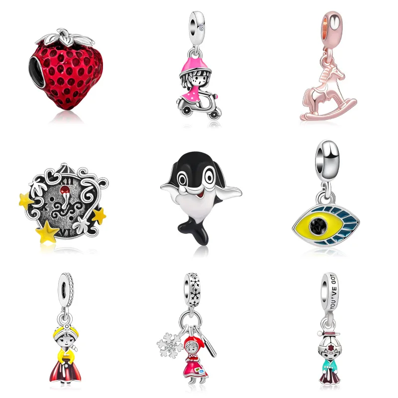 

Cute Girls Princess Pendant for Jewelry Making Fit Original Pandora Charms Bracelet Women Bangles Strawberry Beads Accessories