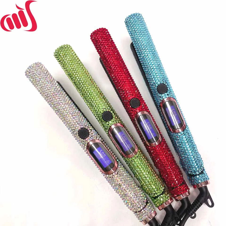 Hair Straightener and Curler with Diamond Plancha de pelo y rizador 2 en 1 High Temperature 500&deg;F Titanium Floating plate 1 inch