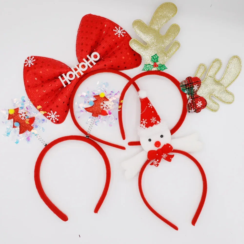 2pcs Hairbands Christmas Trees Cute Hair Accessories Butterfly Bows Sequins Deer Antlers Headband Decorations Party Decorations