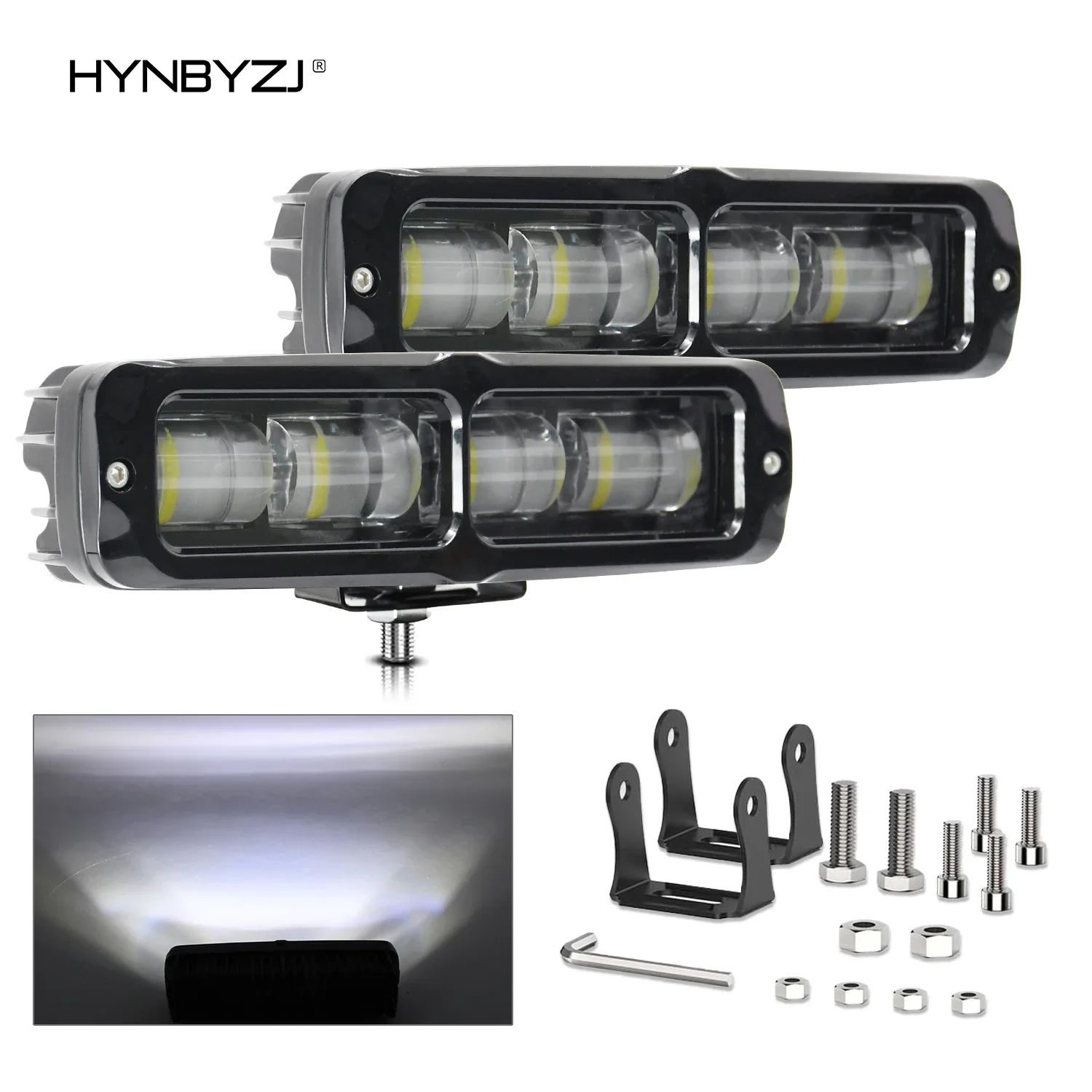 

HYNBYZJ LED Work Bar Fog Light Spotlights White/Amber Light Projector Lighthouse Offroad 200W 4X4 for ATV SUV Motorcycle Light