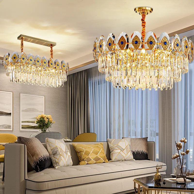

Deyidn Modern Round Golden Rectangle Crystal Chandelier Lighting LED Lustre Suspension Luminaire Lampen For Living Dinning Room