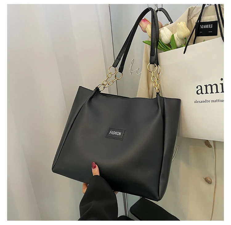 

PU soft leather tote bag for women's new fashion trend, simple and large capacity shoulder bag, Korean casual women's bag