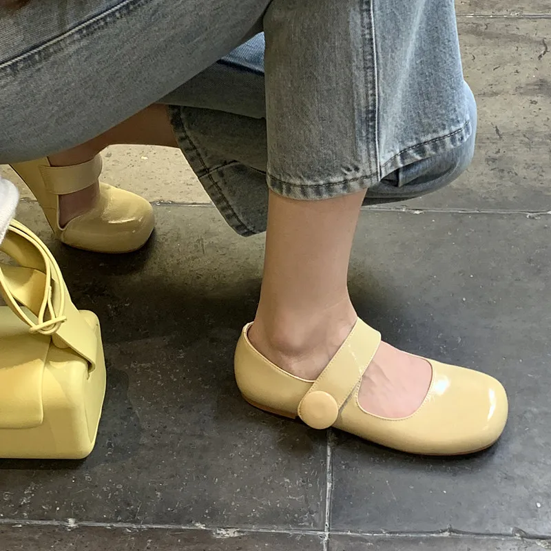 

Cow Split Leather Square Toe Women Flats Without Heel Women Shoe Mary Janes Spring Autumn Daily Mules Woman Simple Shoes 2022
