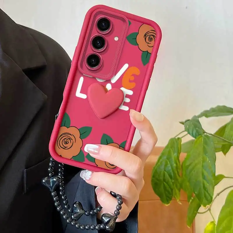 3 pezzi (custodia per telefono con motivo rosa a cartone animato + cordino + decorazioni artigianali) adatte per custodia per telefono Galaxy A14 4G/A15/A12/A14 - immagine 3