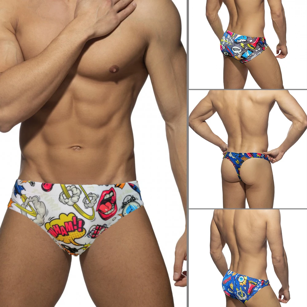 

New European And American Popular Print Low-Waist Triangle Sexy Lace-Up Swimming Trunks Quick-Drying Swim Trunks With Push Pads