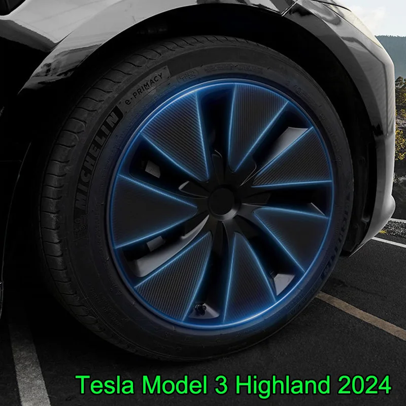 Wheel Cap For Tesla Model 3 highland 2024 18 Inch Right＆Left Hubcaps Sticker Film Carbon Wheel Cover Rim Accessories new hub cover modification kit for tesla model 3 car wheel abs paint modification wheel cap kit 4pcs set for tesla model three