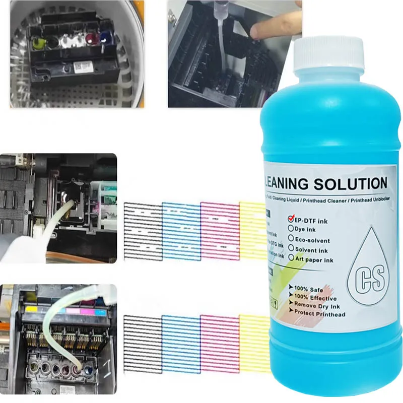 DTF 잉크 청소 솔루션 Epson DX4 DX5 DX7 L1800 L805 L800 1390 I3200 DTF 청소 액체 용 강력한 청소