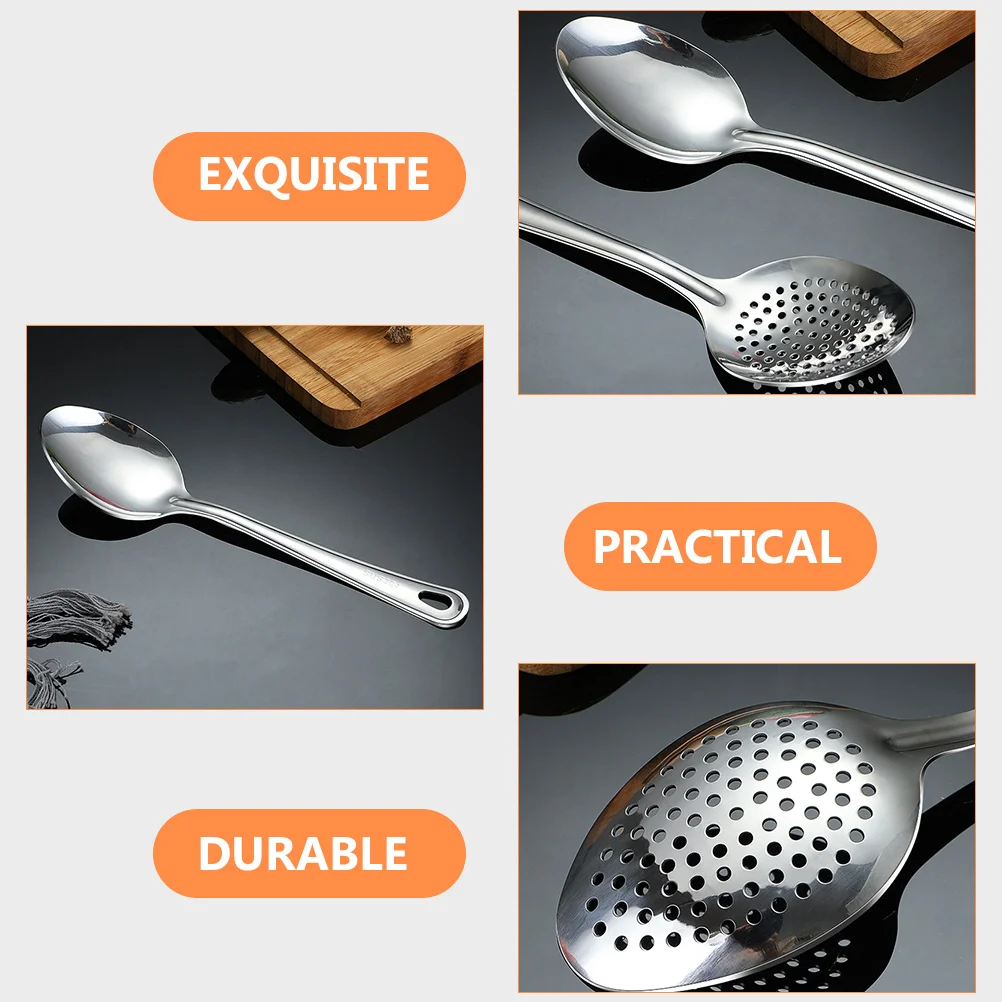 2 Pcs Stainless Steel Serving Spoon Household Spoons Slotted Appliance Portable Utensils Daily Dinner stainless steel spoon