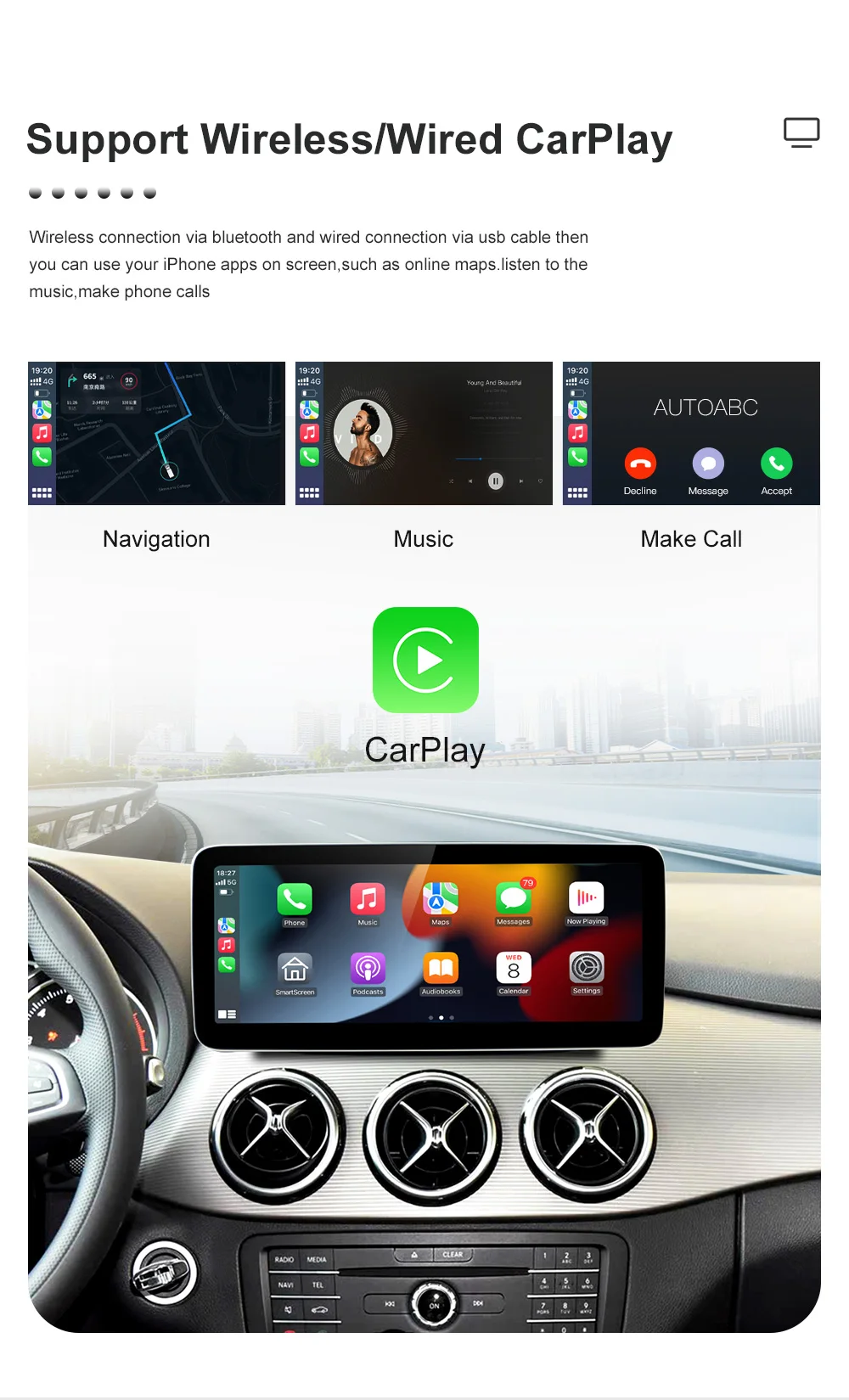 Drahtloser Carplay 12,3'' Touchscreen Multimedia Radio Receiver für Mercedes Benz GLA CLA GLC GLK ML W205 W176 C117 Linux Android – Detail 5