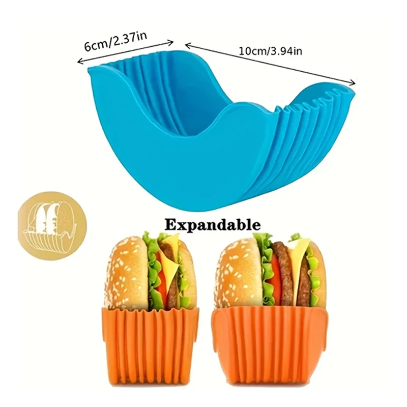 Hamburger Holders 4pcs Retractable Hamburger Holders Hamburger Fixed Box Sandwich Burger Clip Rack Washable Silicone French Fry Sauce