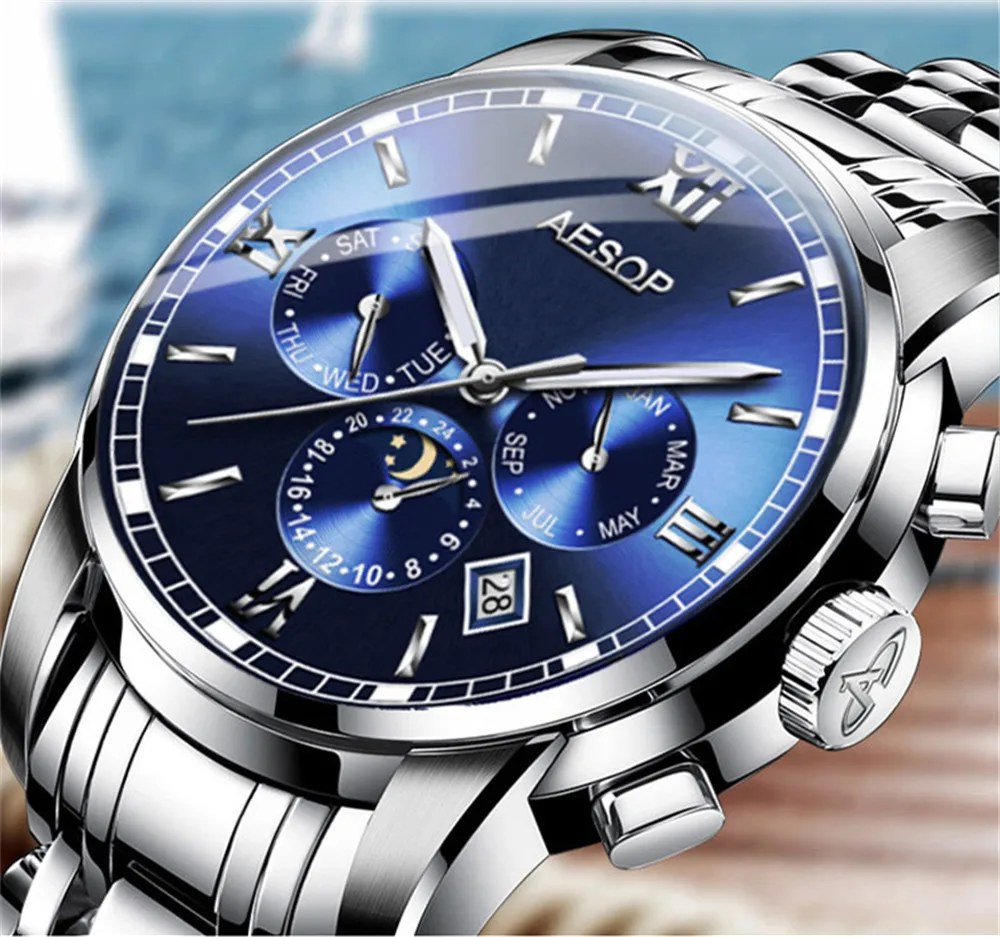 

AesopTop Luxury Brand Reloj Hombre Watch Men Waterproof Luminous Automatic Mechanical Wristwatch Watch Clock Relogio Masculino
