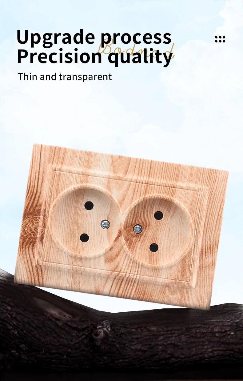Description Picture 4 of itemWESA Wood Power Socket European Standard Wall 2 Socket Electrical Outlett Not Ground Embedded Plug Flame Retardant Plastic Panel