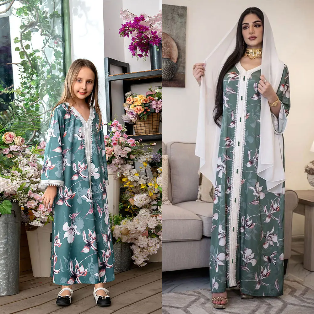 

Eid Muslim Child Long Dress Abaya Jalabiya Kid Girls Arabic Family Daughter Party Dresses Clothing Ramadan Caftan Kaftan 2023