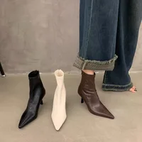 Leisure Ankle Boots Women Shoes Winter Pointed Toe Shoes Woman Thin High Heels Solid Metal Decoration Leather Modern Boots - Image 3