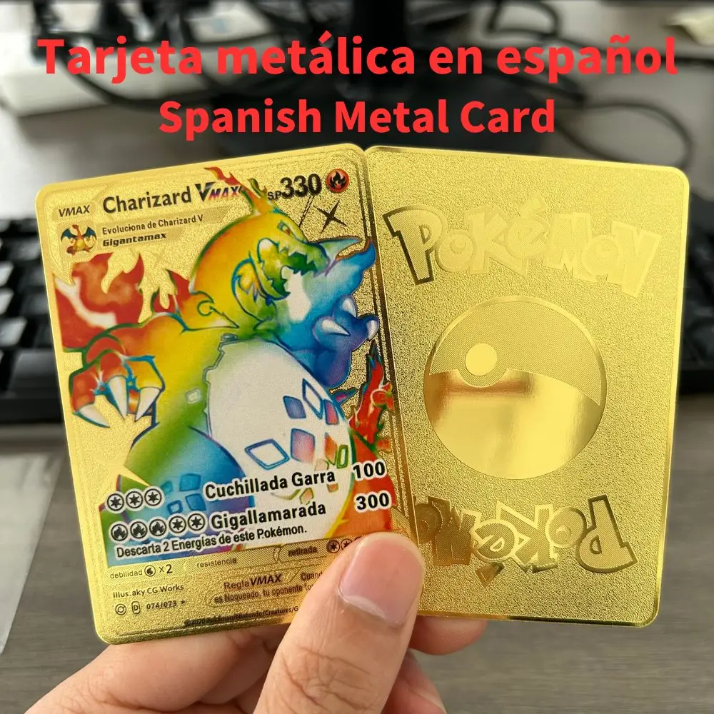Carte Pokemon Spagnole Carte Pokemon In Metallo Dorato Carte Spagnole In Ferro Duro Mewtwo Pikachu Gx Charizard Vmax Pacchetto Collezione Di Giochi
