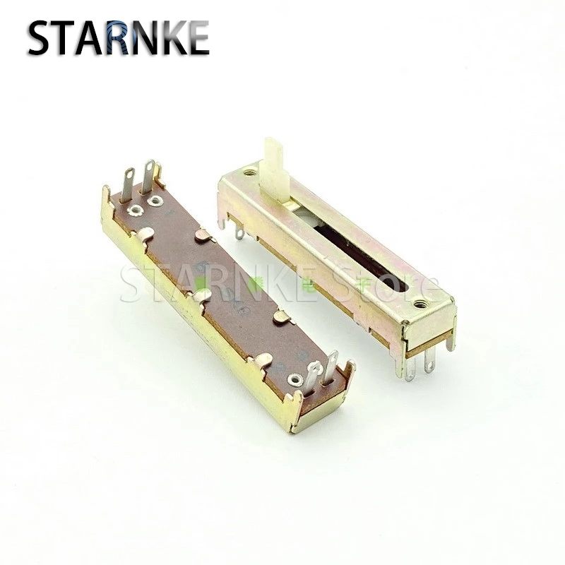 2PCS 50mm Single 4Pin B5K Straight Slide Potentiometer Amplifier Audio Mixer Sound And Light Adjustment Fader Handle Length 10mm