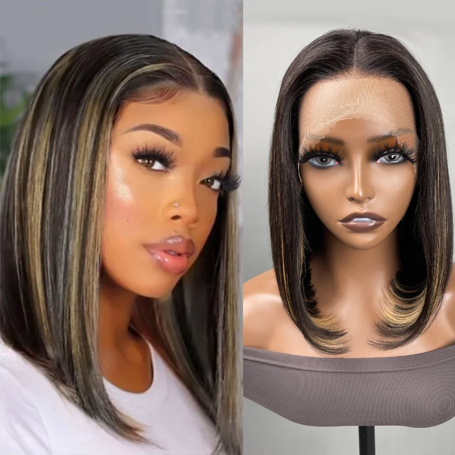 

Unice Hair Highlight Bob Wig with Blonde Stripes 13x4 Lace Front Bob Wig Blunt Cut Bob Wig