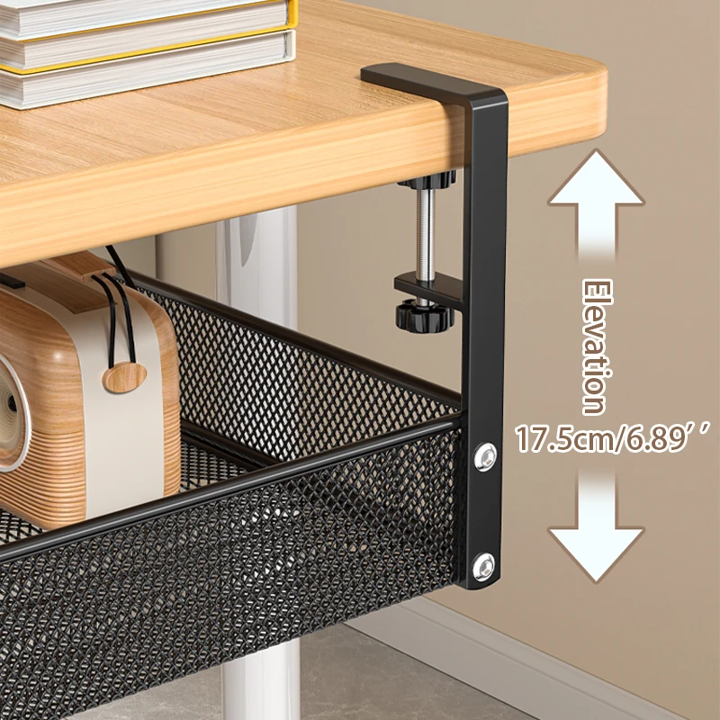 Clamp-On Under-Desk Drawer — Mesh Metal Organizer view 4