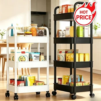 Carrello portaoggetti multiuso a più livelli con ruote, scaffale organizer multifunzionale per cucina e bagno