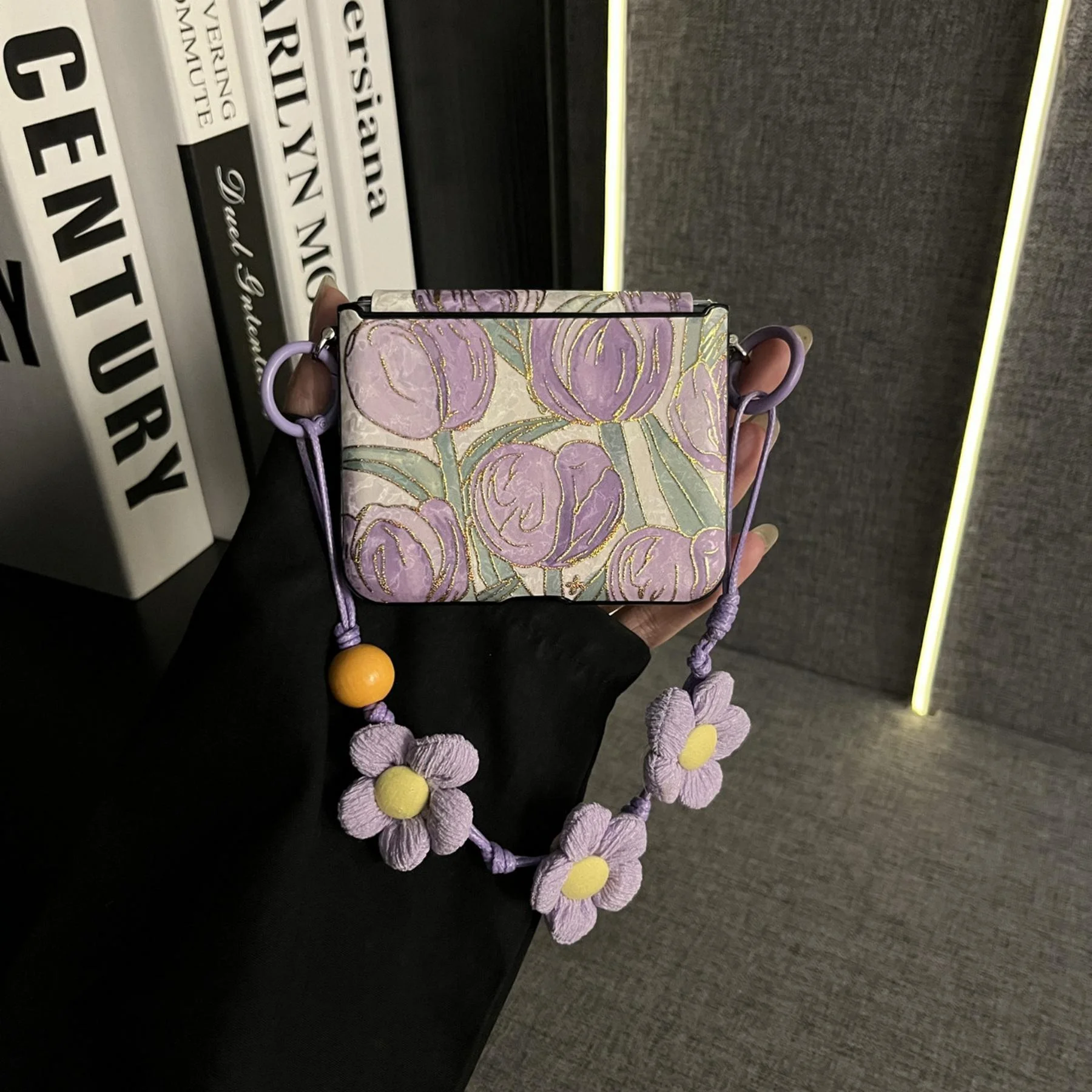 Korean Luxury Retro Blue Flower Rope Phone Case - Shockproof Back Cover