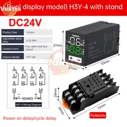 LED Delay Relay with Dual Digital Display and Cycle Timer - Power On Delay Device with Base - DC24V