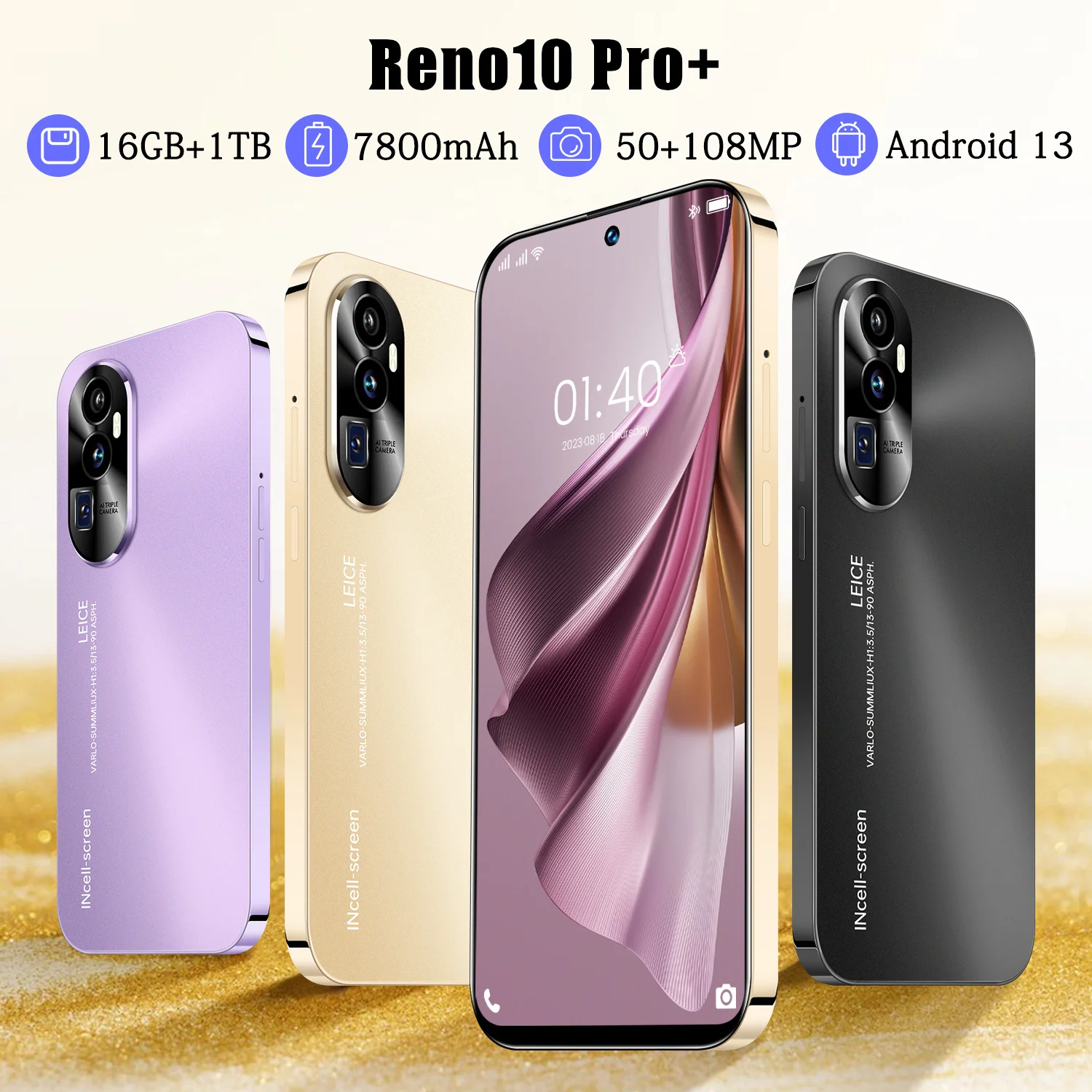 

Global Reno 10 Pro+ 16G+1TB 7.3HD 50MP+108MP 5G Screen Smart Phone 7800Mah Android13 Celulare Dual Sim Face Unlocked NFC Phone