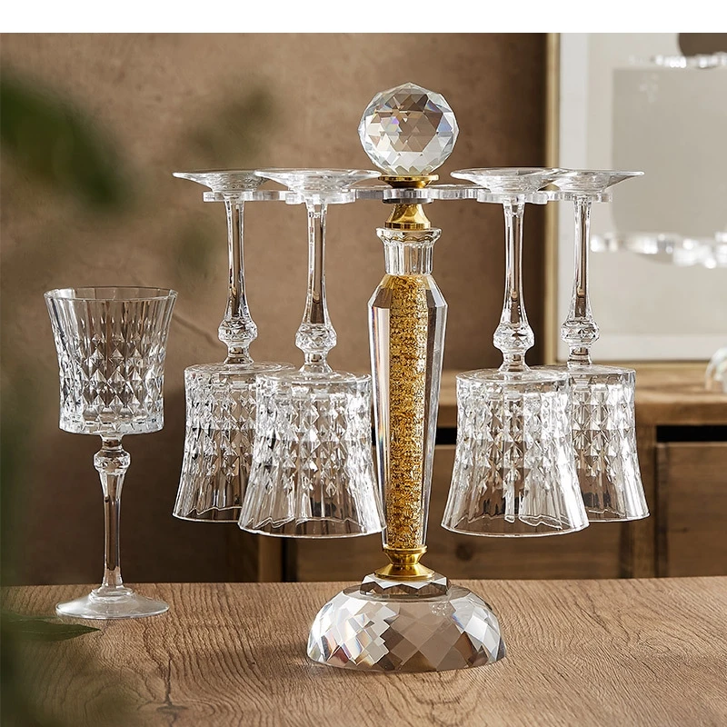 Crystal Glass Red Wine Cup Set with Rotating Holder Wedding Party Champagne Light Luxury Home Bar