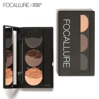 FOCALLURE 여성용 눈썹 파우더 팔레트, 방수, 오래 지속되는 포마드 아이 브로우 메이크업, 눈썹 강화제 화장품, 3 가지 색상