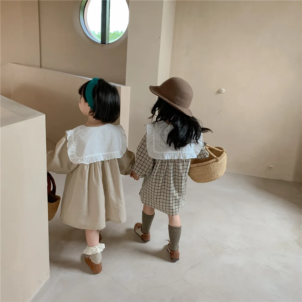 Baby Mädchen Kleid lässig karierte Kleidung Sommer neue koreanische Baumwolle Leinen Mädchen Prinzessin Kleid großen Turn Down Kragen Kleid – Detail 10