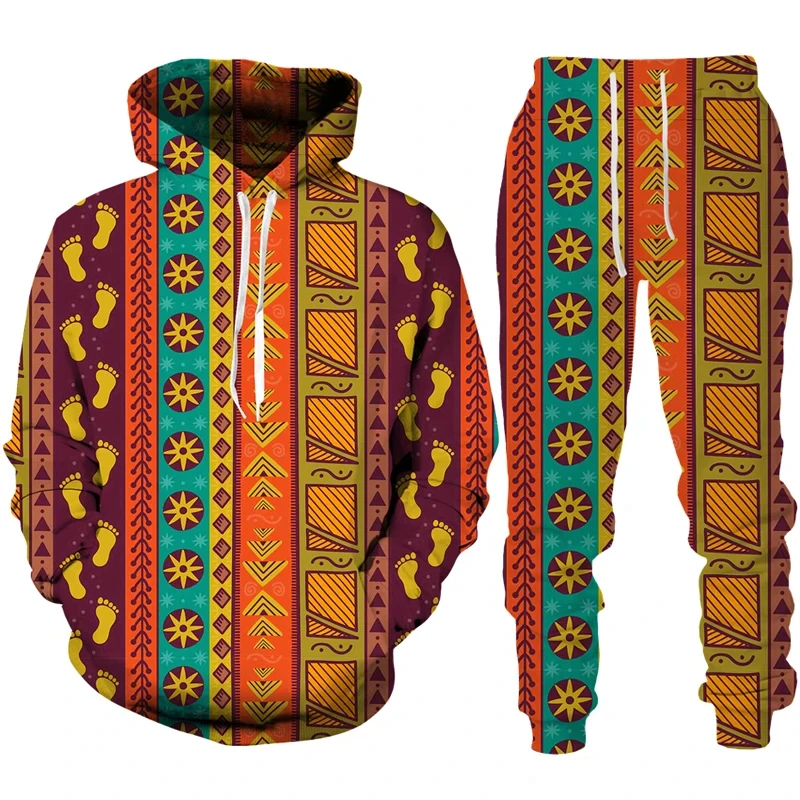 

Funny Ethnic Pants Set Men's Tracksuit Sets 3d Colorful Oversized Sportswear Men Pullover Sweatshirt Fashion Outdoor male suits