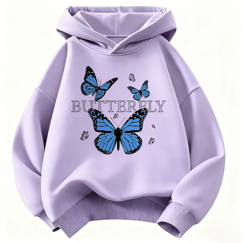 Children's Blue Butterfly Fashion Design Sweatshirt - Cute and Casual Hoody