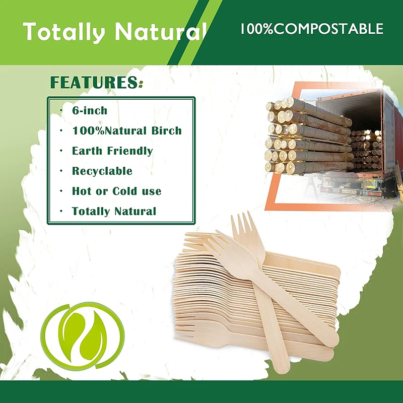 Party Disposable Tableware 100Pcs 6-Inch Disposable Forks Natural Wooden Utensils