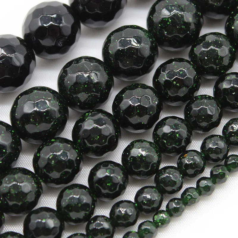 

Natural Faceted Dark Green Sand Stone Round Loose Spacer Beads 15" Strand 4 6 8 10 12 MM Pick Size For Jewelry Making DIY