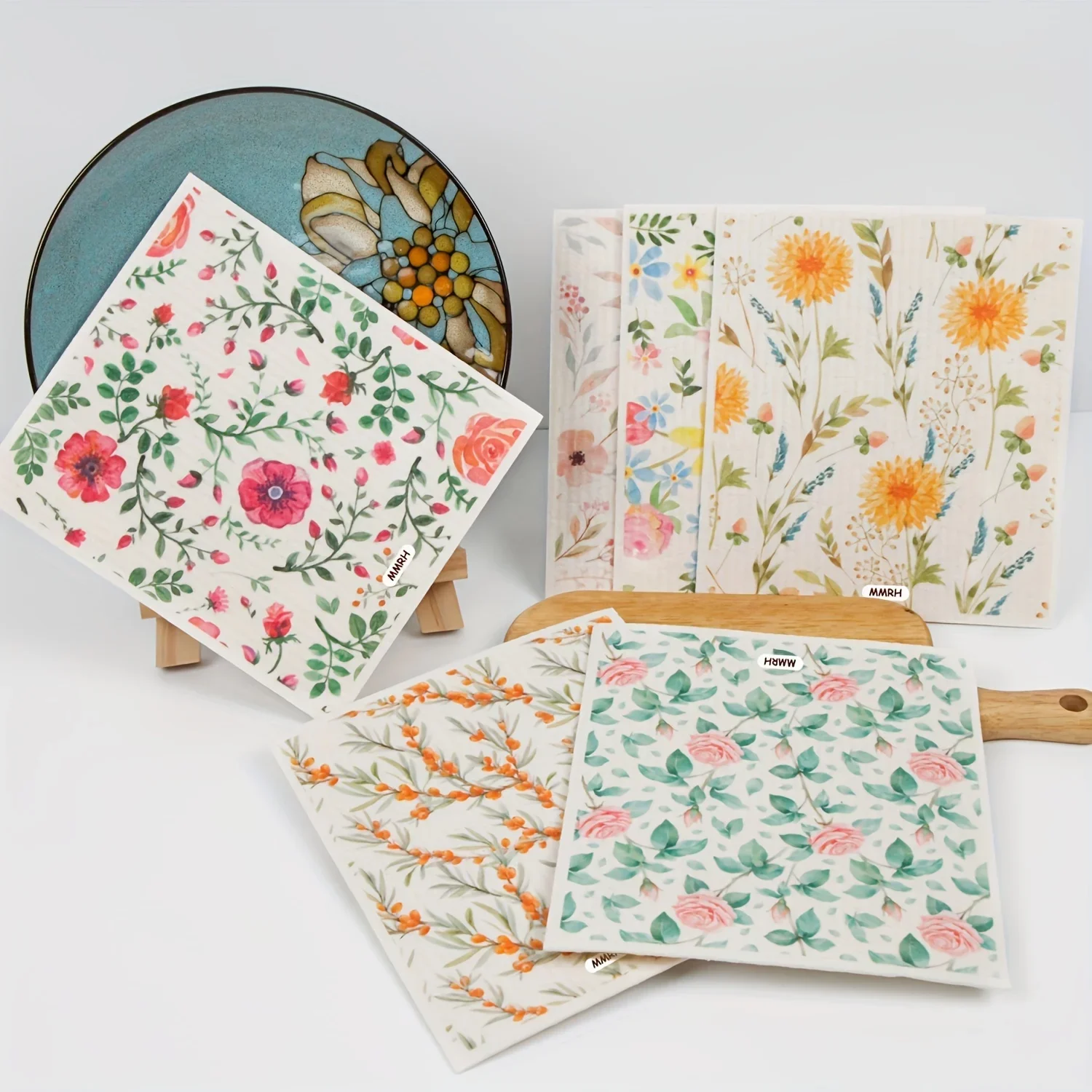 

6 Pieces of Swedish-style Kitchen Cleaning Cloths with Flower Patternsquick-drying and Washable