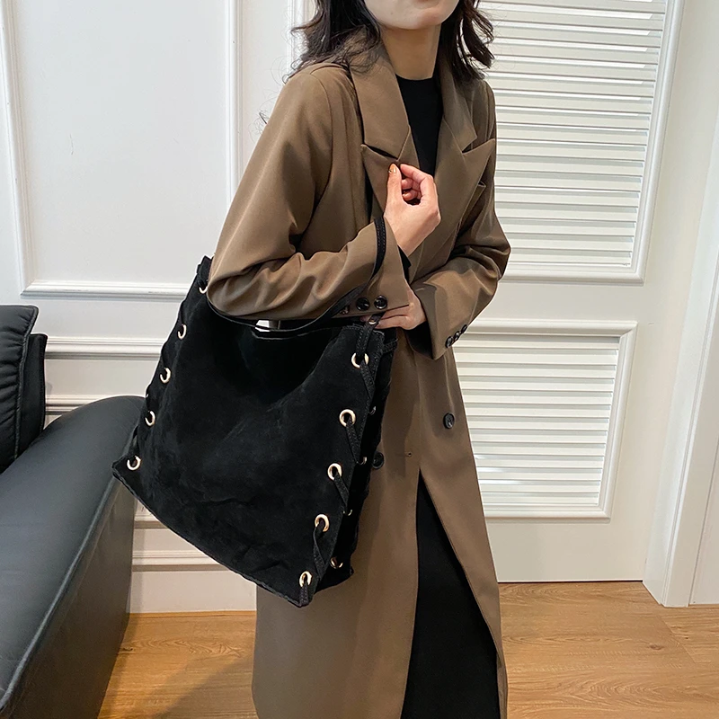 Ladies Handbags Brown Women Bags Designer Tote Luxury Brand Suede