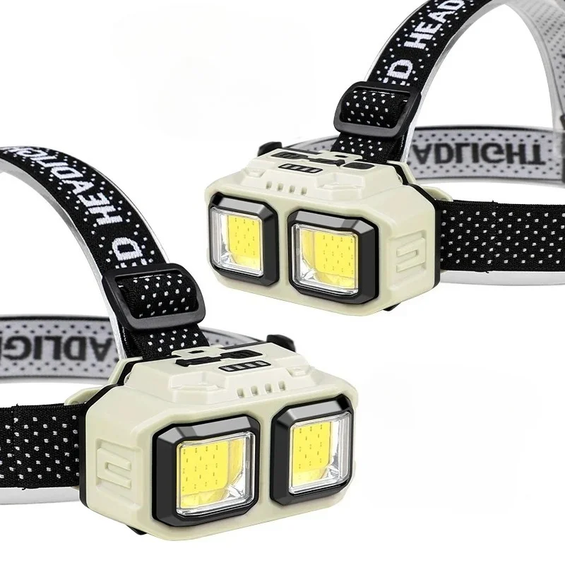 Lampe frontale COB LED puissante rechargeable USB étanche pour pêche chasse camping