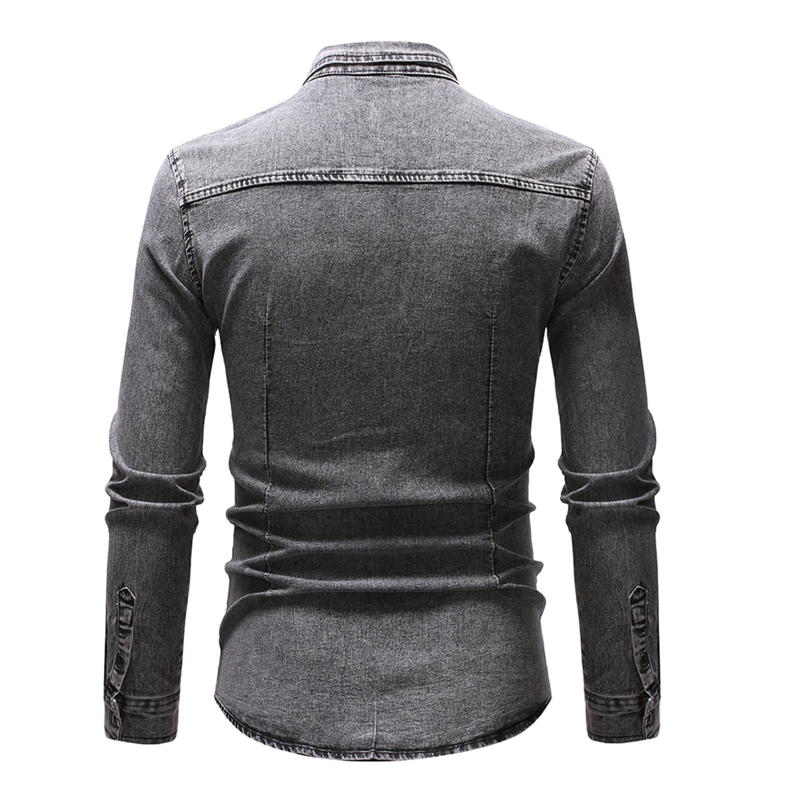 Men Spring Autumn Casual Shirts Solid Color Long Sleeve Lapel Denim Tops Button Shirts for Party denim shirt long sleeved shirt