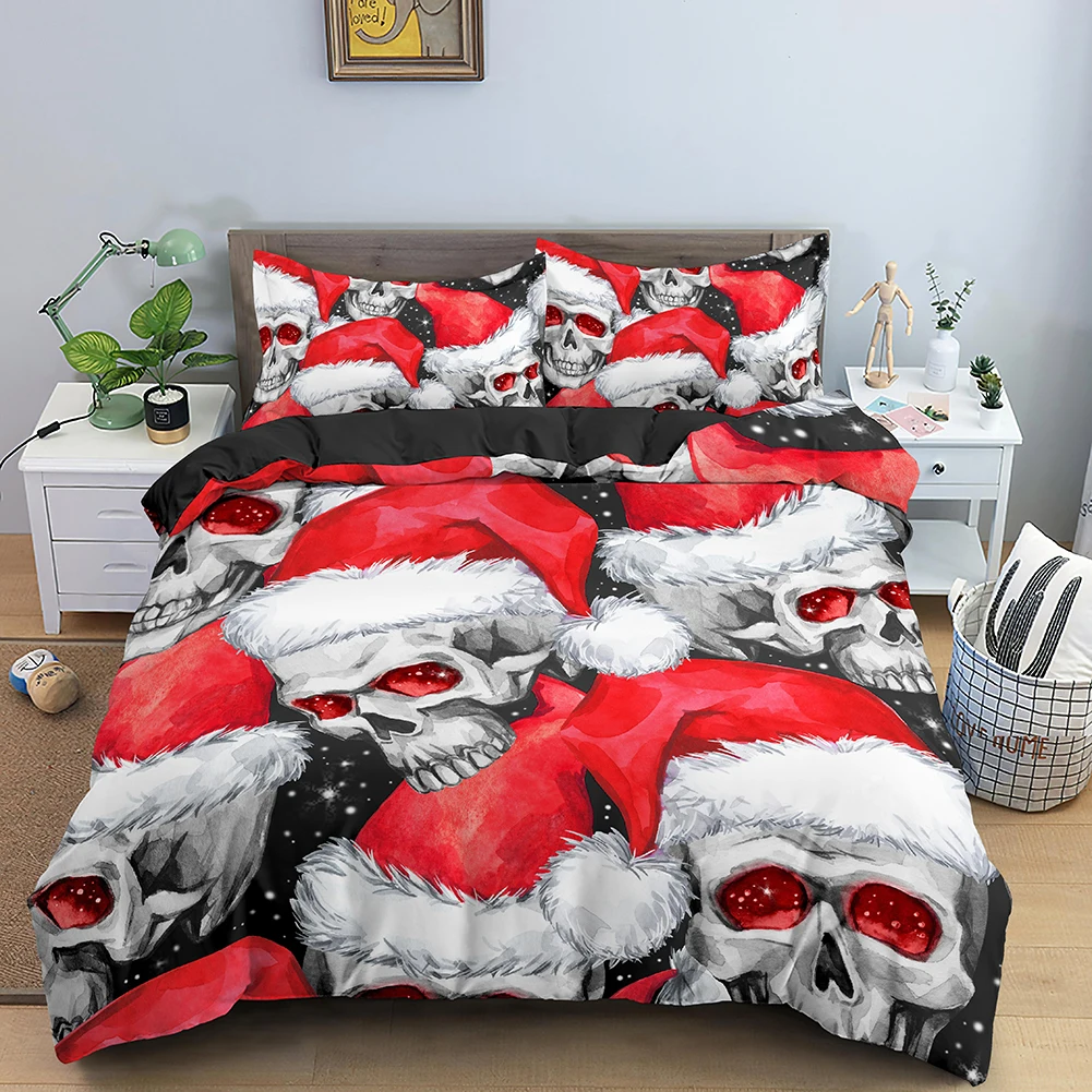 

3D Print Bedding Set Skull Pattern Duvet Cover with Zipper Closure 2/3 Pcs Bed Sets Single Double Queen King Size Home Textile