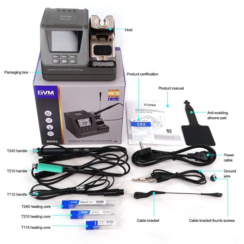 GVM H3 3-in-1 Smart Soldering Station 2S Rapid Heating  Supports T245/T210/T115 Handles  For Mobile Phone Repair