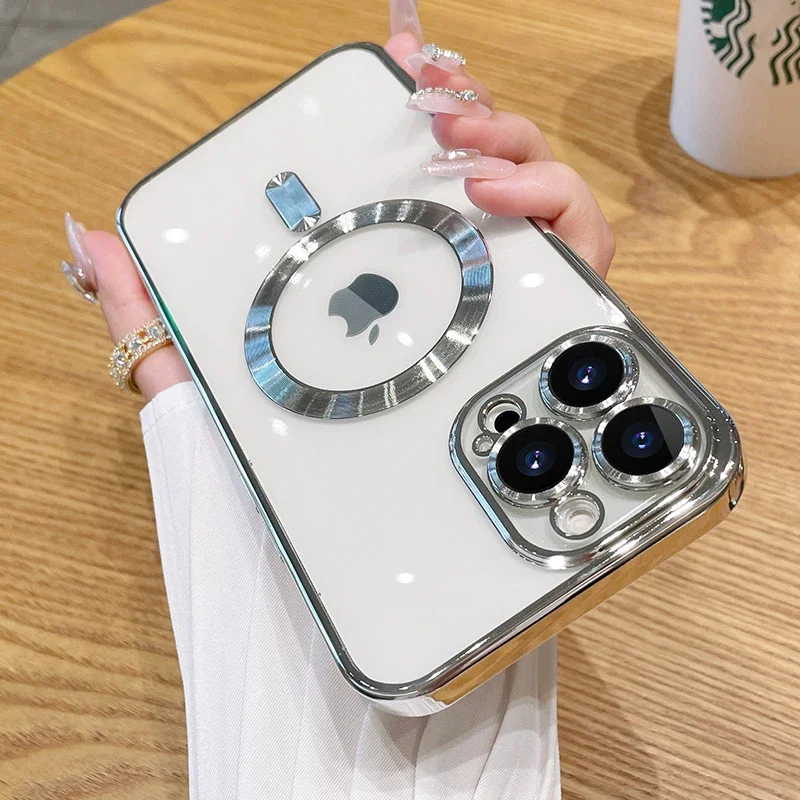 Luxury Magnetic Plating Soft Cover with Wireless Charging and Lens Protector